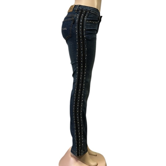 Platinum Plush Straight Leg Denim Studded Rhinestone Tuxedo Stripe Blue Jeans 7 - Picture 5 of 10